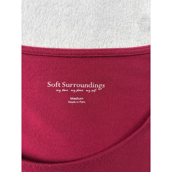 Soft Surroundings Maroon 3/4 Sleeve Scoop Neck Tee with Gathered Front–Size M - Picture 4 of 5